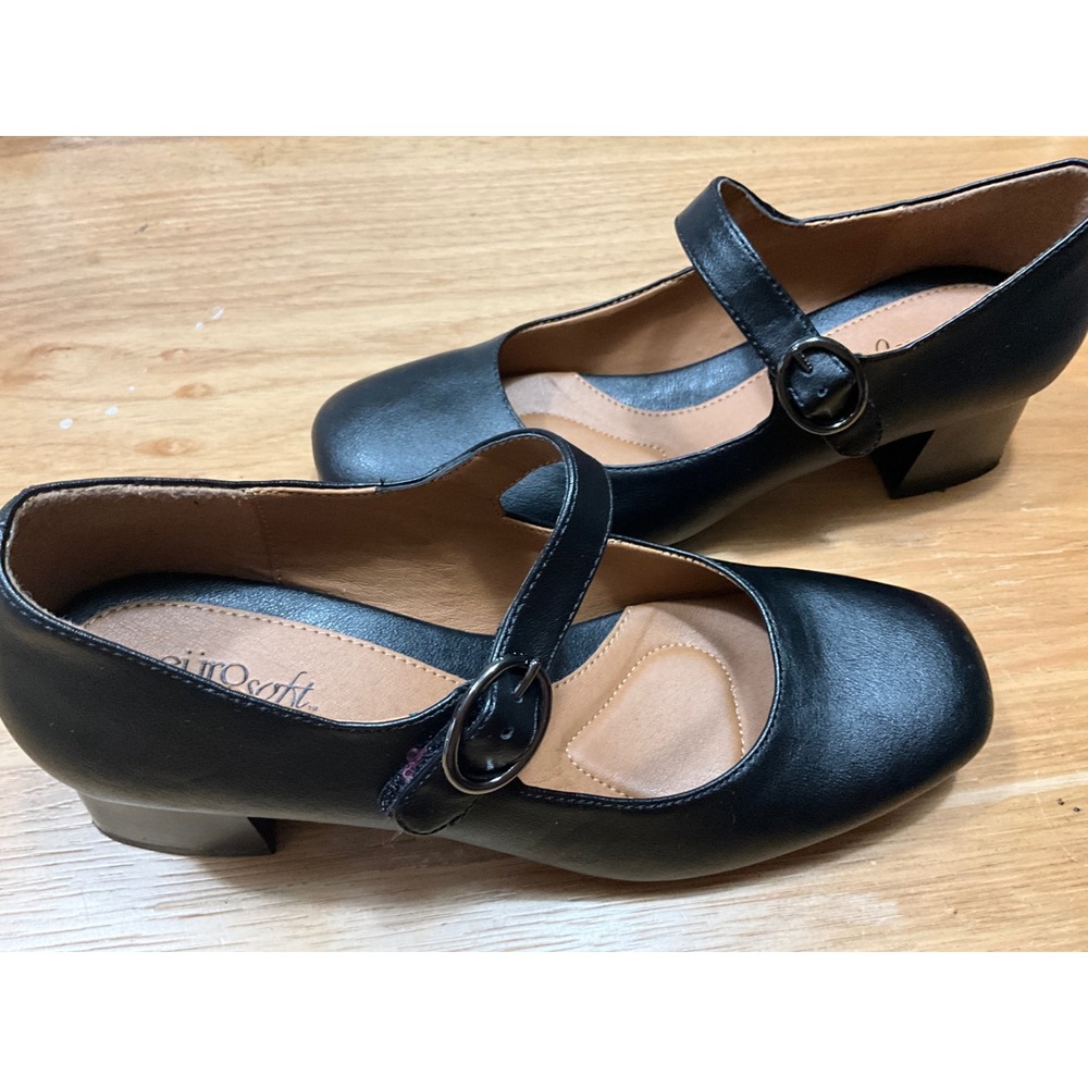 EuroSoft by Sofft Paulette Black Mary Jane Block Heel Pumps Womens 10M